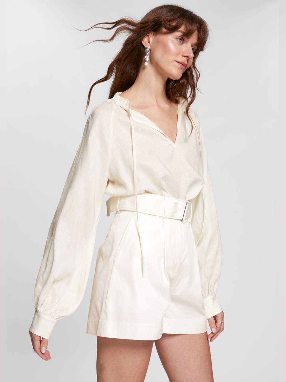 & Other Stories off-white Oversized Voluminous Sleeve Blouse 100% Ramie
